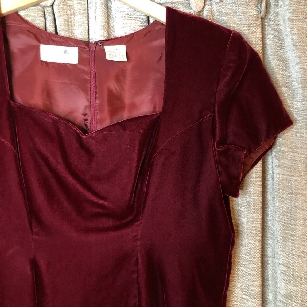 Vintage Liz Claiborne Dresses Burgundy Red Velvet Sweetheart Neckline Dress 10 - Picture 5 of 16